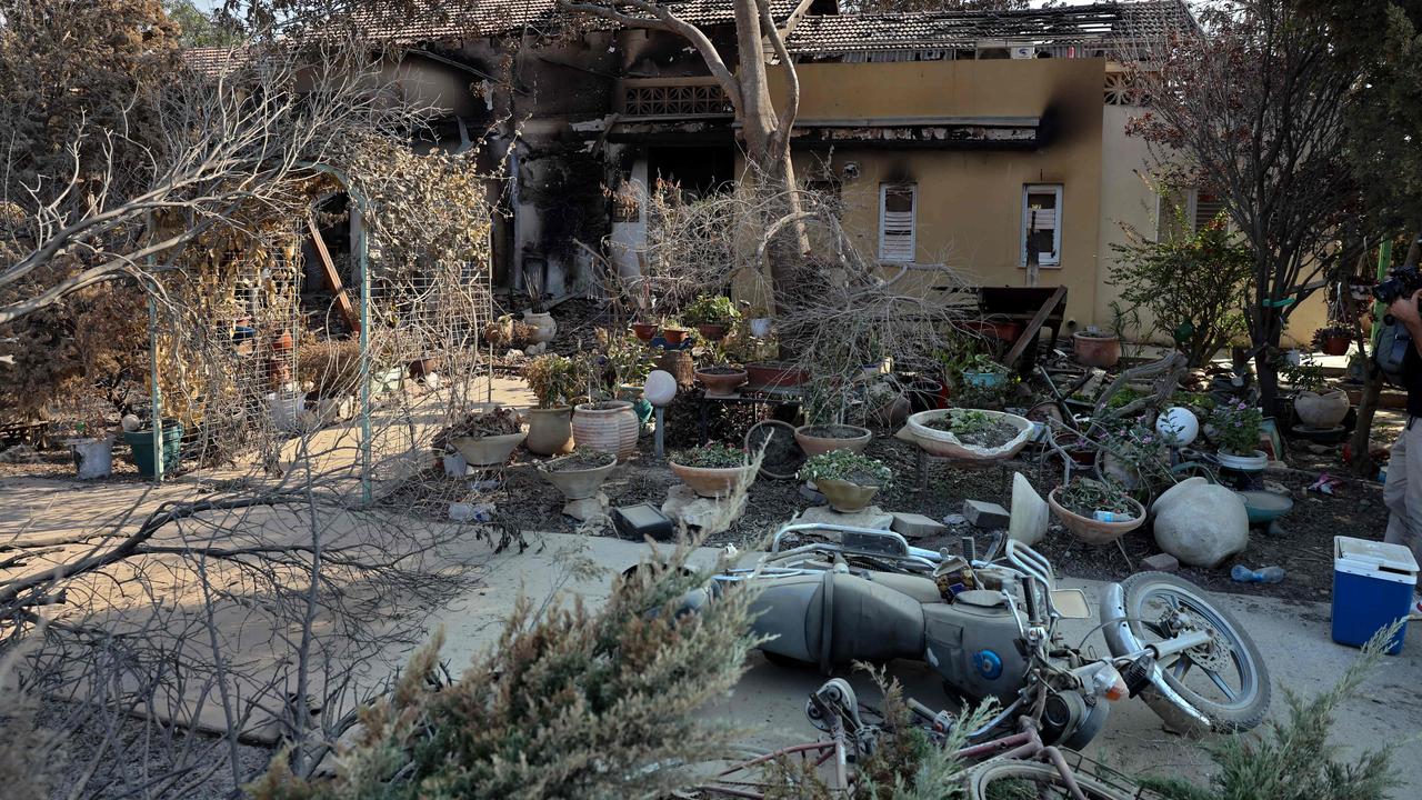 A home in a kibbutz in Beeri attacked by militants. Picture: AFP