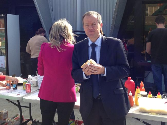 Opposition leader Bill Shorten at a sausage sizzle on election day. Picture: Supplied