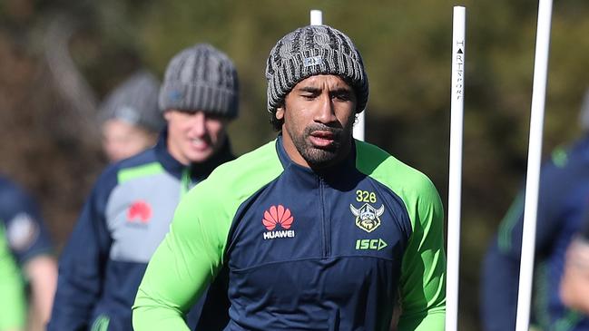 Sia Soliola at Raiders training session at their Headquarters in Canberra. Picture Kym Smith