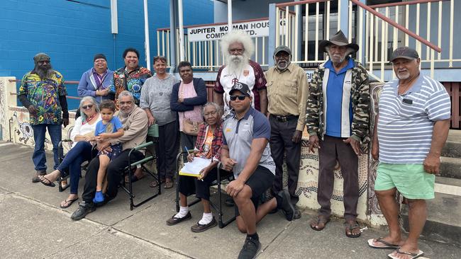 Traditional owners and tenants protest outside the offices of the Jupiter Mosman Housing Company in 2021, complaining about ‘third world’ housing.