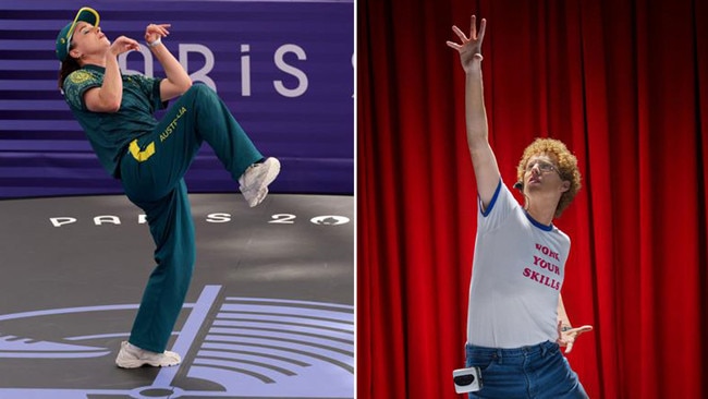 Raygun in action at the Olympics, left, and American actor Jon Heder, of Napoleon Dynamite fame recreates the Napoleon Dynamite dance.