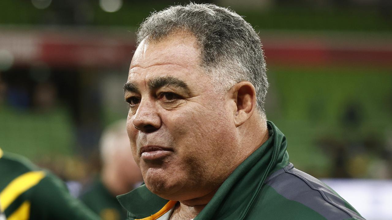 MELBOURNE, AUSTRALIA - OCTOBER 28: Australia head coach Mal Meninga looks on after the Men's pacific Championship match between Australia Kangaroos and New Zealand Kiwis at AAMI Park on October 28, 2023 in Melbourne, Australia. (Photo by Daniel Pockett/Getty Images)