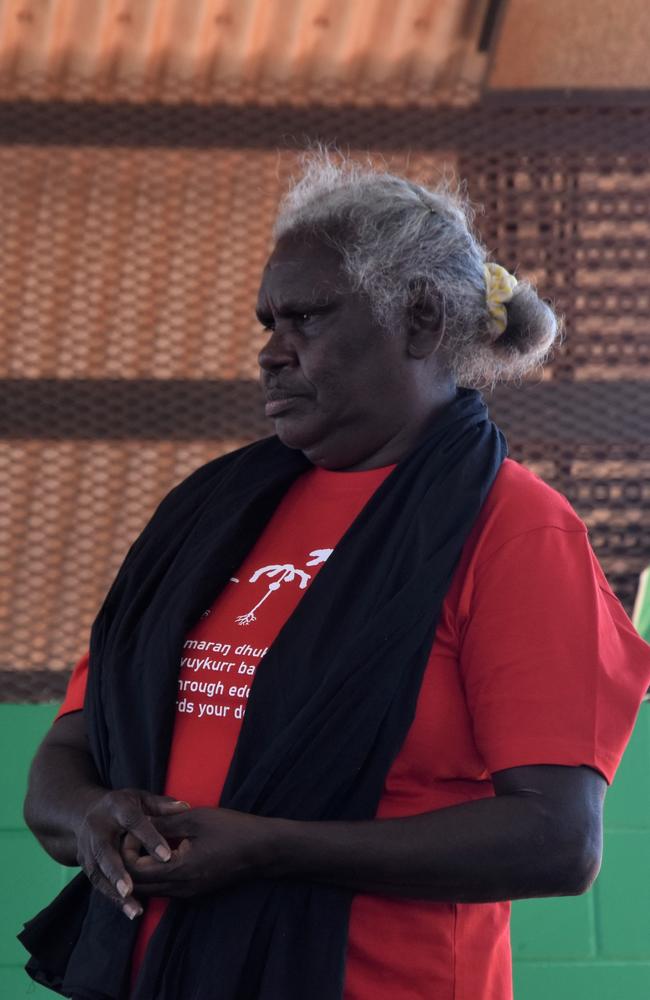 Milingimbi Community Education Centre retired teacher of 49 years Gwen Warmbirrirr celebrates the school's 50th anniversary of bilingual education. Picture: Sierra Haigh