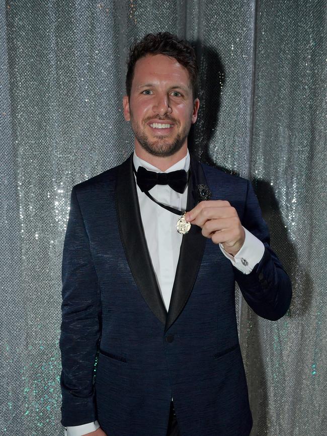 Travis Boak with the John Cahill medal after being named Best and Fairest at Port Adelaide’s Best and Fairest awards night. Picture Mark Brake