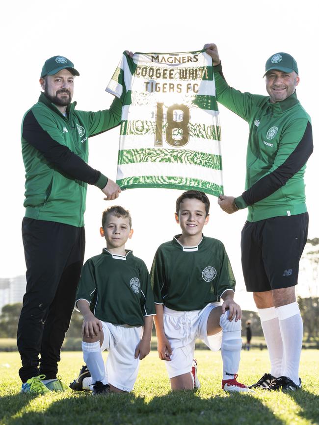 From left: Stanko Zonich, Aden McGladdery 10, Aidan Del Vecchio 12 and Ralph Del Vecchio. Picture: Matthew Vasilescu