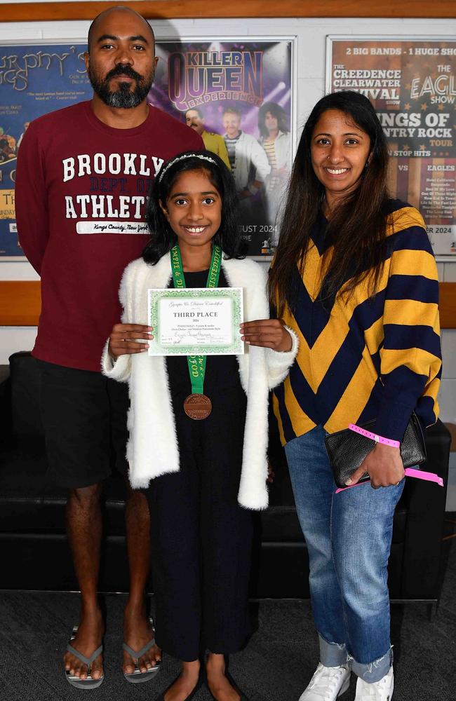 Jana Vedha, Enya Janarthanan and Praveena Sivalingathasa at the Gympie and District Eisteddfod. Picture: Patrick Woods.