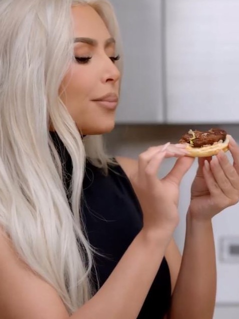 However, she shared a series of behind-the-scenes clips to her Instagram Stories tucking into a variety of different foods offered by the company. Picture: Instagram/KimKardashian