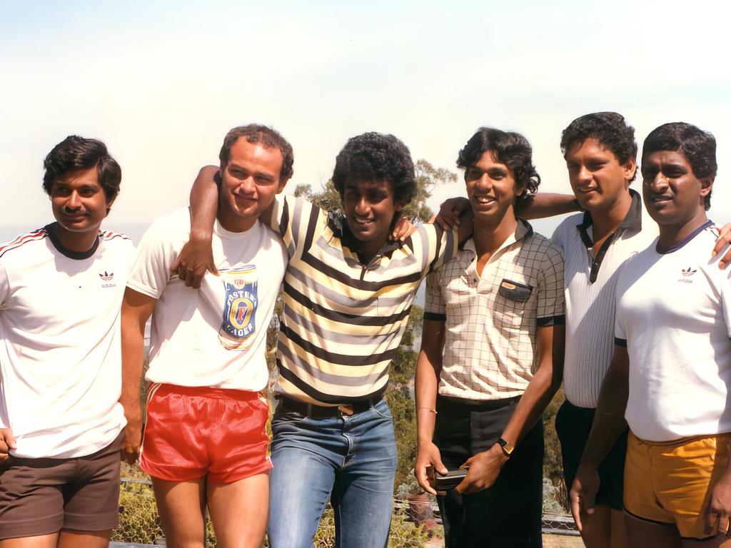 The Sri Lankans visiting Mt Dandenong: Brendon Kuruppu, Marlon Von Hagt, Rumesh Ratnatake, Uvais Karnain, Grenville De Silva, Duleep Mendis. Pic: Ed Parker Collection