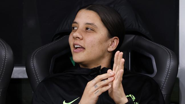 SYDNEY, AUSTRALIA - APRIL 04: Sam Kerr of Australia is seen ahead of the International Friendly between Australia Matildas and Korea Republic at Allianz Stadium on April 04, 2025 in Sydney, Australia. (Photo by Darrian Traynor/Getty Images)