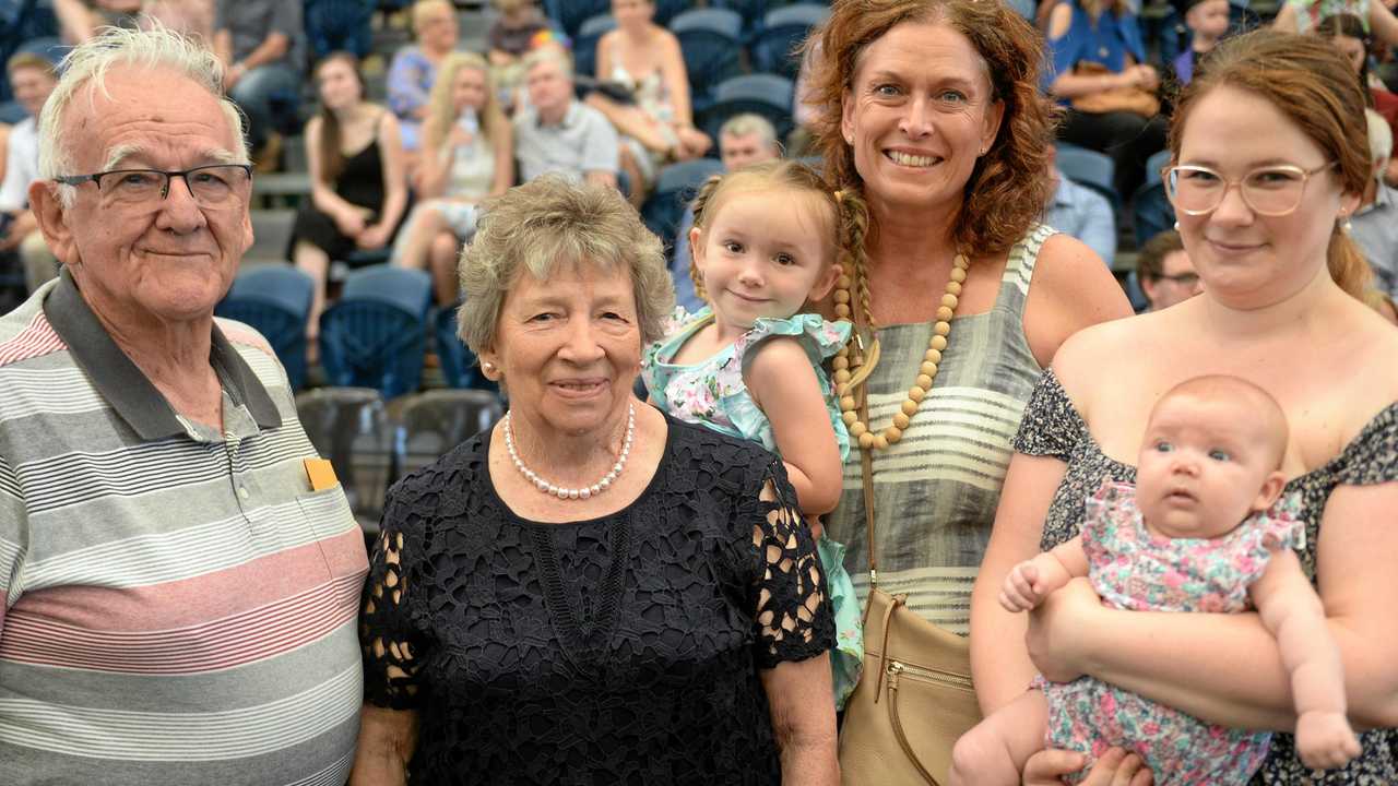 CQUni's December 4 morning graduation ceremony: Graham, Merlyn and Estelle Pollitt, Lyn Nobss, Justine and Carys Brown join to celebrate Cerae Pollitt's graduation. Picture: Jann Houley