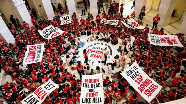 Demonstrators from Jewish Voice For Peace protest the war in Gaza at the Canon House Building in Washington. Picture: AFP