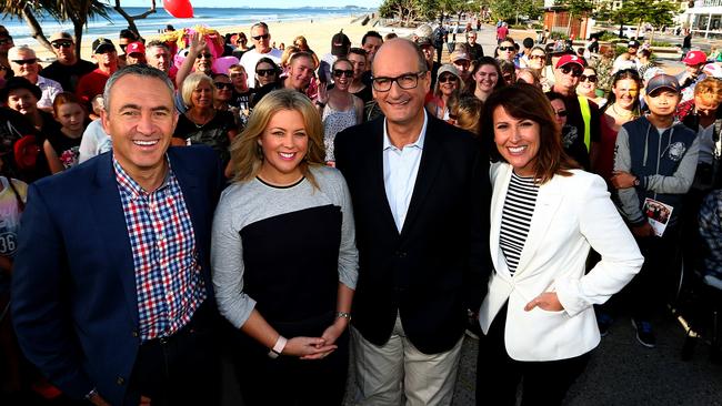 The Sunrise team on a live broadcast. From left, Mark Beretta, Samantha Armytage, David Koch and Natalie Barr. Picture: David Clark