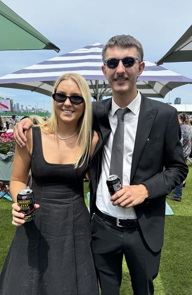 Madi Allen and Will Campbell at Flemington for Derby Day on November 2, 2024. Picture: Phillippa Butt