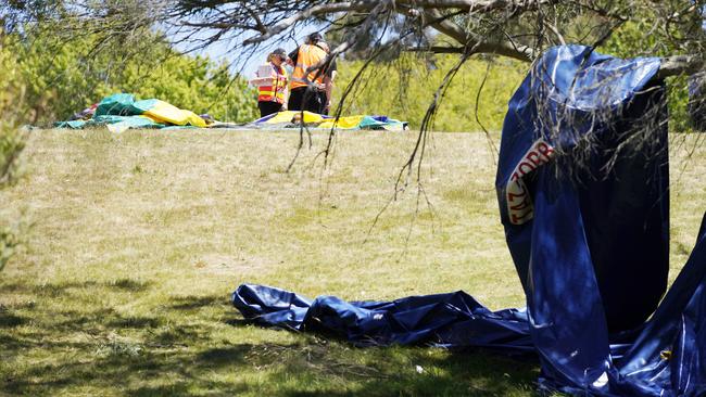 Scene at Hillcrest Primary School in Devonport where two children have been killed and several others are in a critical condition after an accident involving a jumping castle. Picture: Rob Burnett