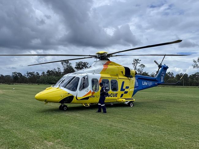 The LifeFlight helicopter transported the woman to hospital.