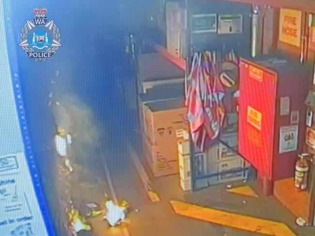 22/03/2024 An arsonist is caught on camera lighting a fire at the back of a Mandurah store