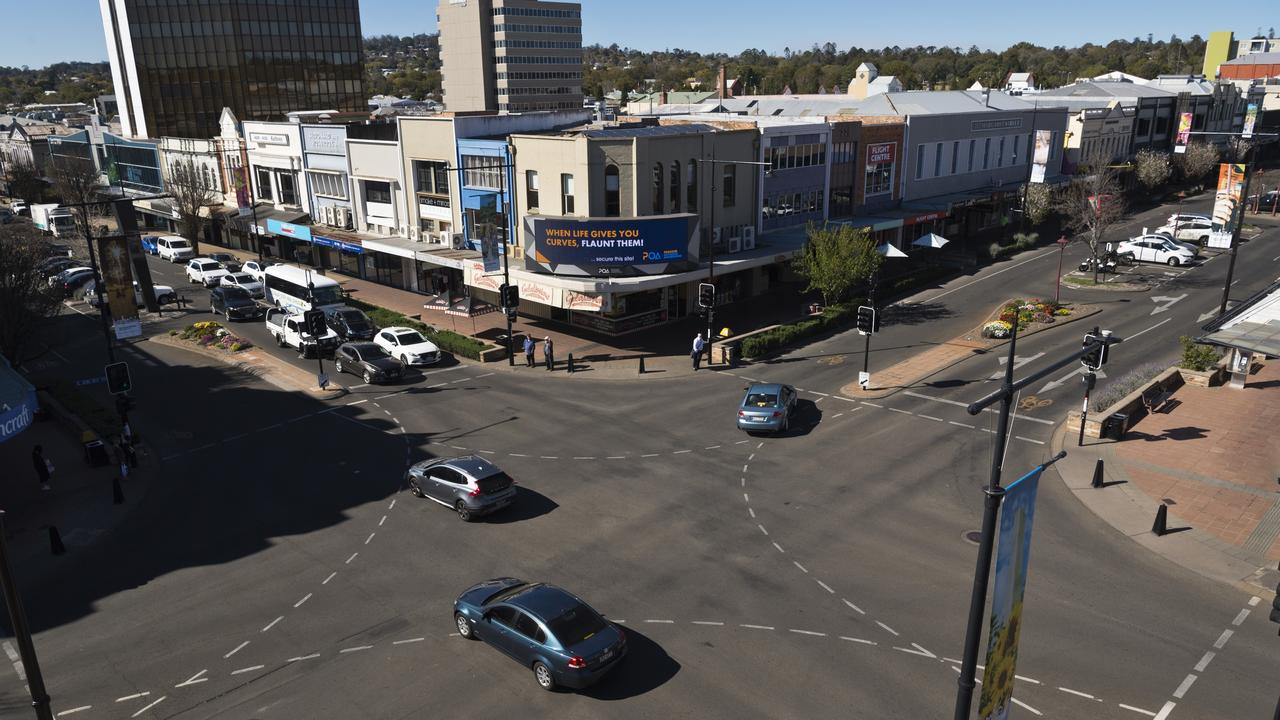 The scramble crossing at the intersection of Margaret and Ruthven Sts in the Toowoomba CBD. Picture: Kevin Farmer