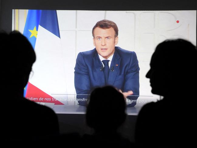 French president Emmanuel Macron delivering a televised address on the new COVID-19 restrictions. Picture: AFP