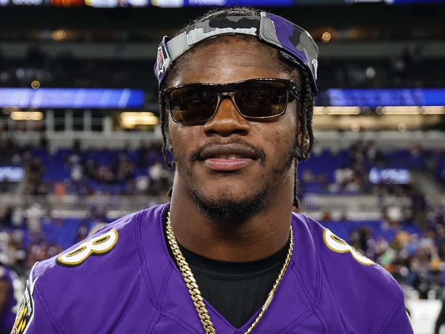 BALTIMORE, MD - AUGUST 27: Lamar Jackson #8 of the Baltimore Ravens looks on after the preseason game against the Washington Commanders at M&T Bank Stadium on August 27, 2022 in Baltimore, Maryland.   Scott Taetsch/Getty Images/AFP == FOR NEWSPAPERS, INTERNET, TELCOS & TELEVISION USE ONLY ==