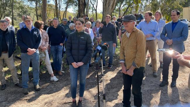 River Rd resident Jasmin Fordham (centre left) with other Hills locals protesting plans to divert heavy traffic around Hahndorf. Picture: Patrick McDonald