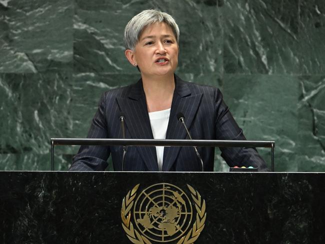 Australian Foreign Affairs Minister Penny Wong speaks during "Summit of the Future" on the sidelines of the UN General Assembly at the United Nations Headquarters in New York, September 23, 2024. (Photo by TIMOTHY A. CLARY / AFP)