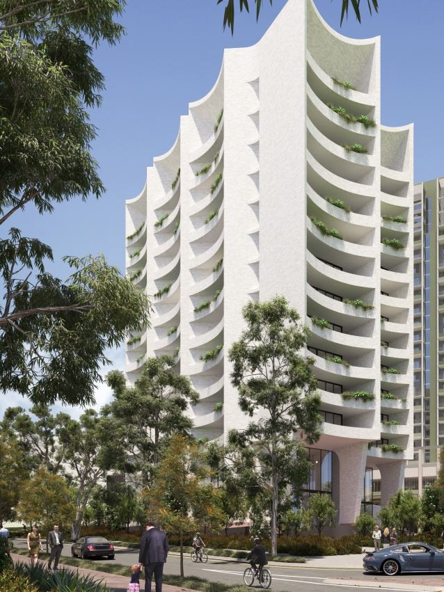 The first look at the first of nine sky-high towers up to 26 storeys high destined for the Hills has been revealed.