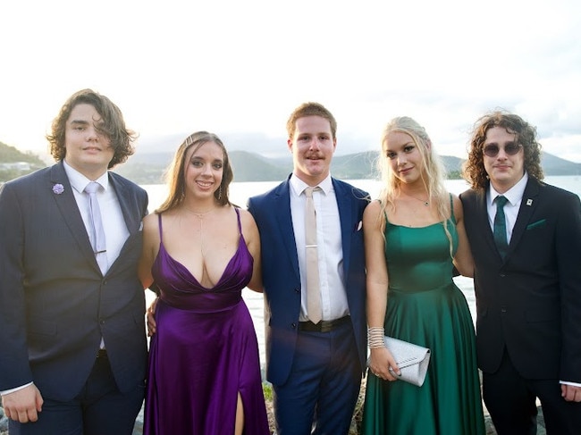 Drayer Smith, Jess Knox, Alex Davidson, Prue Williams and David De-Jager arriving at the Proserpine State High School Year 12 Formal held at the Whitsunday Marine Club on Wednesday, November 16, 2022.
