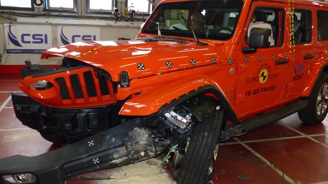 The Jeep Wrangler during its 2018 crash test.