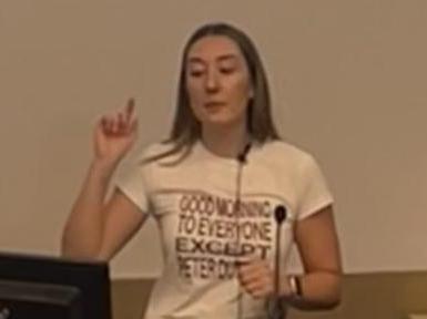 University of Western Australia associate law lecturer Amy Thomasson delivers a lecture on Tuesday. Picture: supplied.