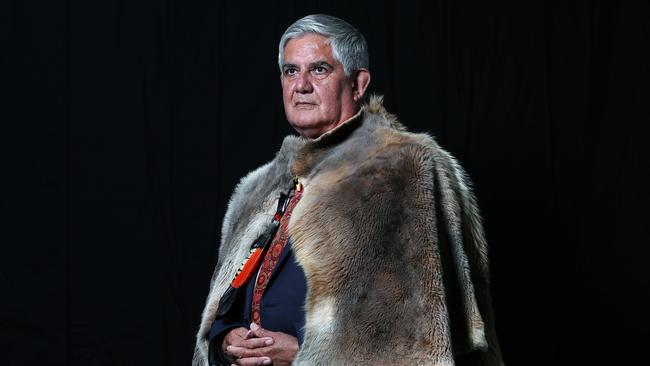 Ken Wyatt is sworn in by the Governor General, Sir Peter Cosgrove at Government House in Canberra, while wearing his traditional "Booka"- a symbol of Aboriginal leadership. Picture: Gary Ramage