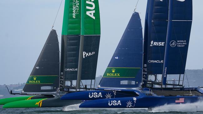 The Australia SailGP taking on James Spithill and his former USA SailGP crew in the past.