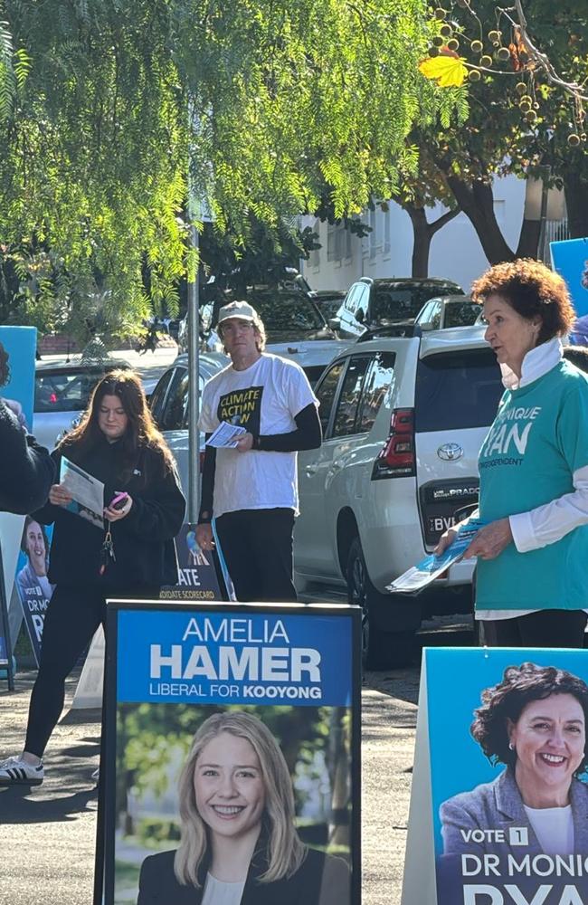Monique Ryan's husband in Armadale on election day. Picture: Carly Douglas