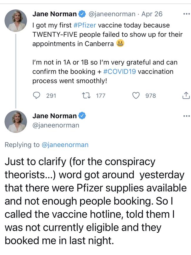 Jane Norman’s now-deleted tweets.