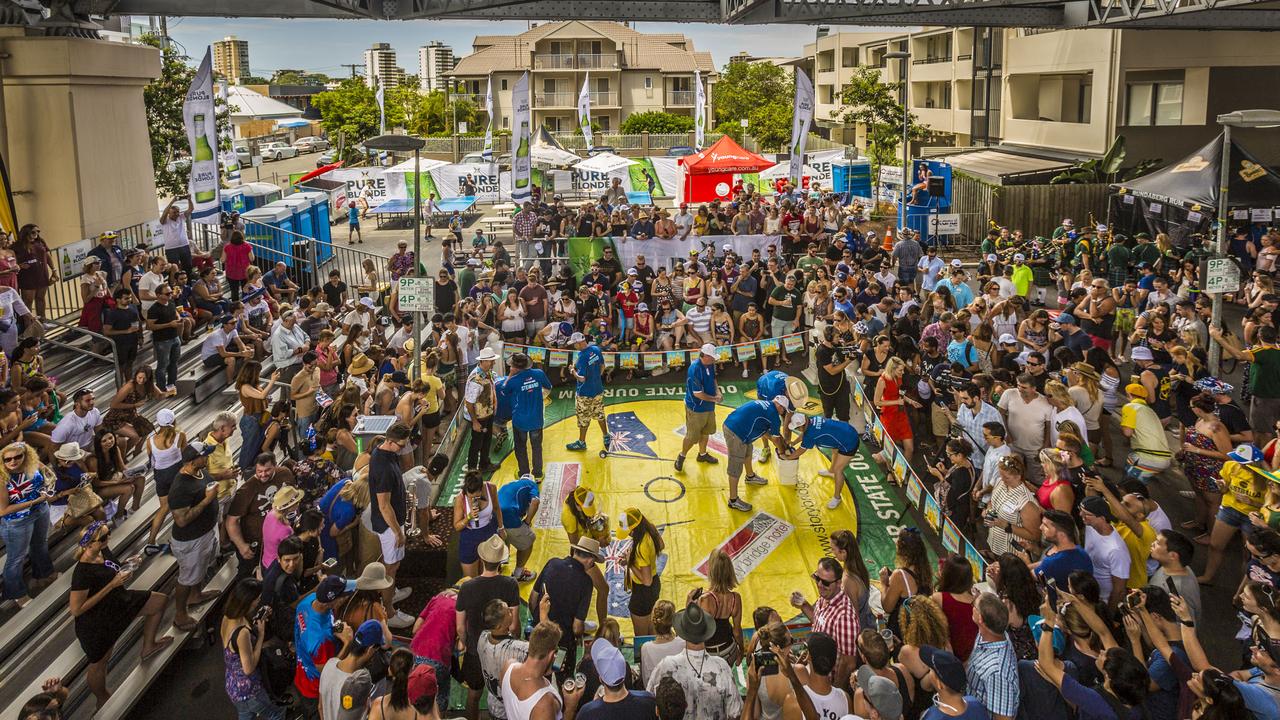 Streets are blocked off for the annual cockroach race on Australia Day at the Story Bridge Hotel, Kangaroo Point, Brisbane. Picture: Glenn Hunt/The Australian