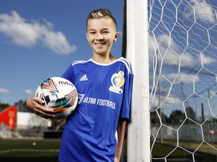 DAILY TELEGRAPH JUNE 13, 2022. Sydney kid Cruz Cummins, 10, will representing Australia at the IBER Cup Tournament in the U12 team in Spain and Portugal on June 26, where he will compete against Ronaldos son, Ronaldo Jr. Pictured at the Fraser Park Football Club in Marrickville. Picture: Jonathan Ng