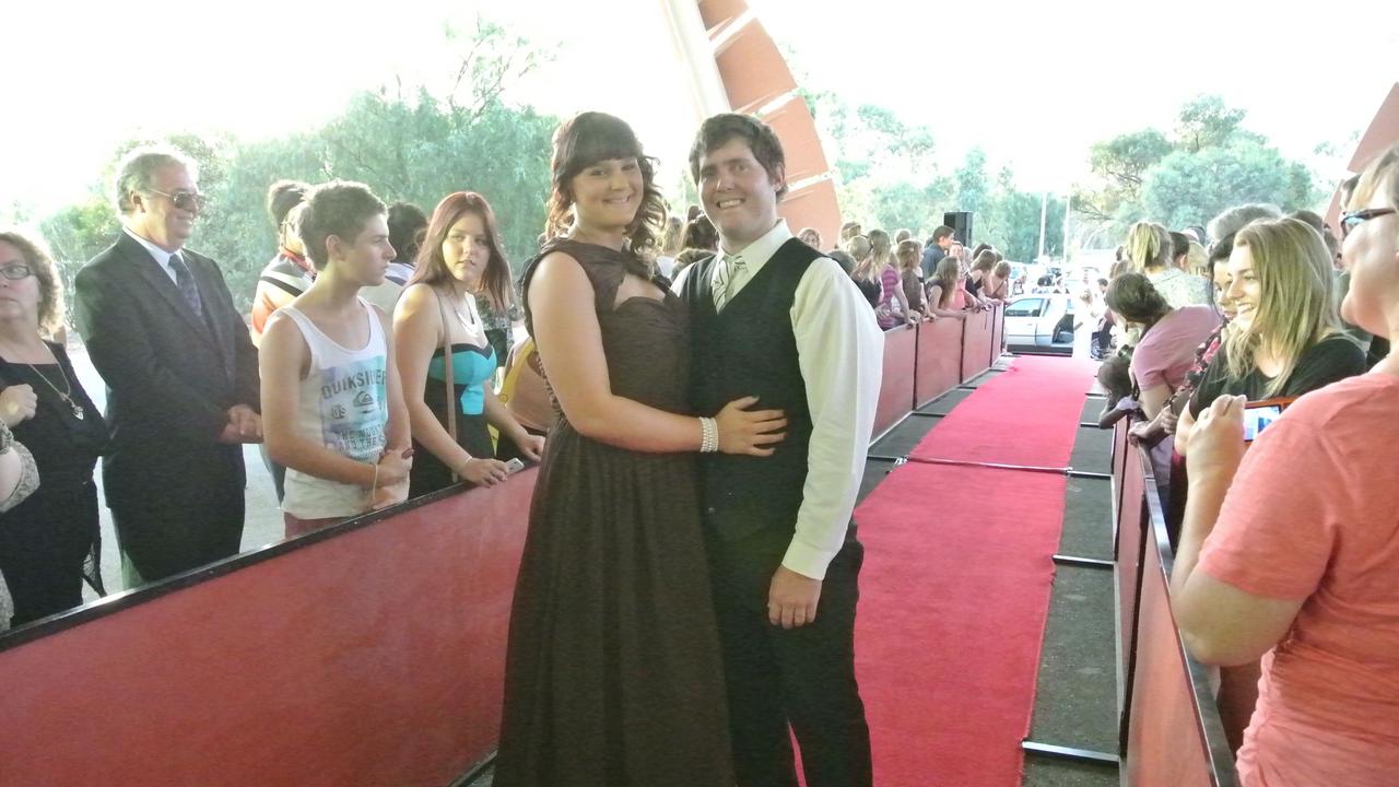 Sarah Kneebone and Dean Nelson at the 2012 Our Lady of the Sacred Heart Catholic College formal at the Alice Springs Convention Centre. Picture: NT NEWS<br/>