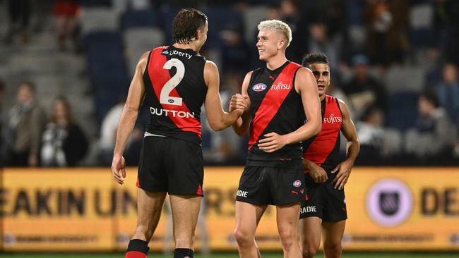 Sam Draper (left), Caddy and Kako loom as keys to Essendon in 2025. (Photo by Quinn Rooney/Getty Images)