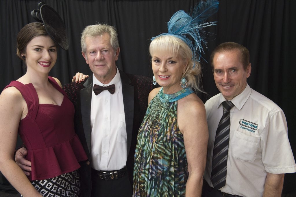 Enjoying a successful fashion show are (from left) Katelyn Venn, James Venn, Kaye Foley and Vince Donovan at the Rotary Club of Toowoomba City Melbourne Cup luncheon. Picture: Kevin Farmer