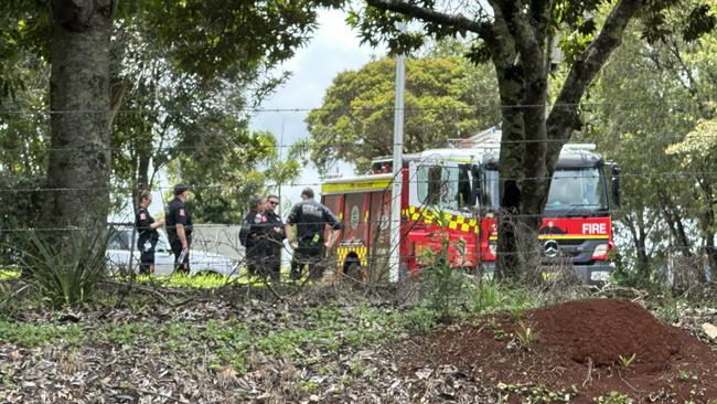 Police at the locked down Wollongbar TAFE. Picture: Cath Piltz.