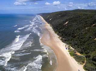 Firefighters extinguished a car fire on Noosa North Shore this afternoon. Pictured: Aerial drone photos of Teewah Beach, Great Sandy National Park, Queensland. Picture: Patrick Woods