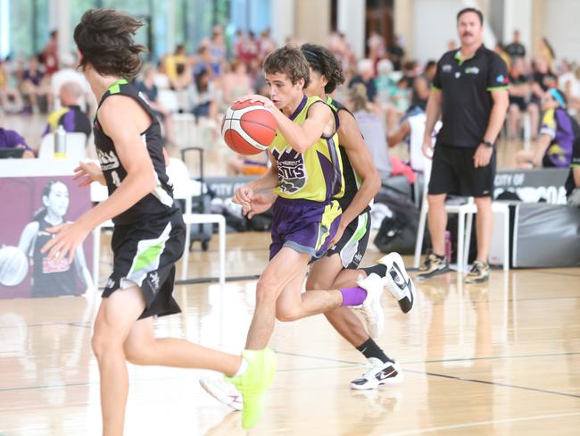 Basketball QLD U18's State Championships 2024 semi-finals day. Div 5 and 6. Yellow South Burnett vs. Sunshine Coast Rip City. 13 January 2024 Carrara Picture by Richard Gosling