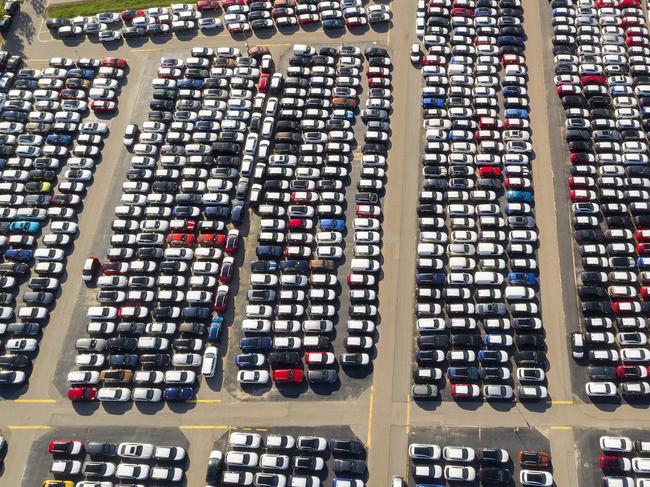 Cars For Sale Stock Lot Row. Car Dealer Inventory