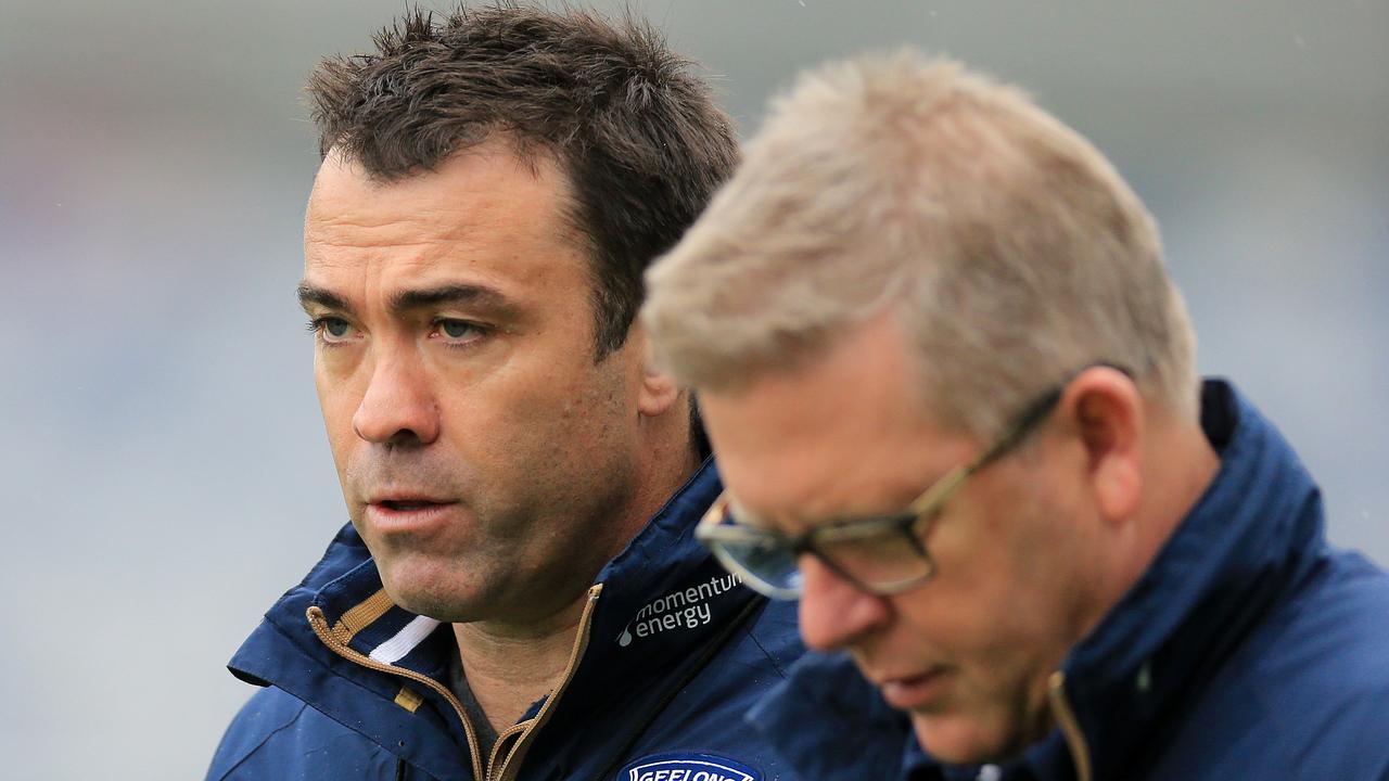 Geelong Cats coach Chris Scott and Steve Hocking. Geelong Cats training. Picture: Peter Ristevski