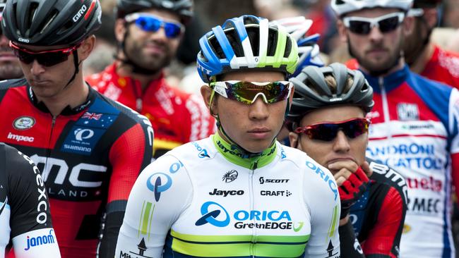 Bay Criterium Series Winner and runner up at the Australian National Championships, Orica Green Edge rider Caleb Ewan at the start line of the Cadel Evans Great Ocean Road Race. Picture: Leanne Kelly