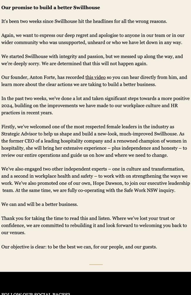 The hospitality group’s full statement.