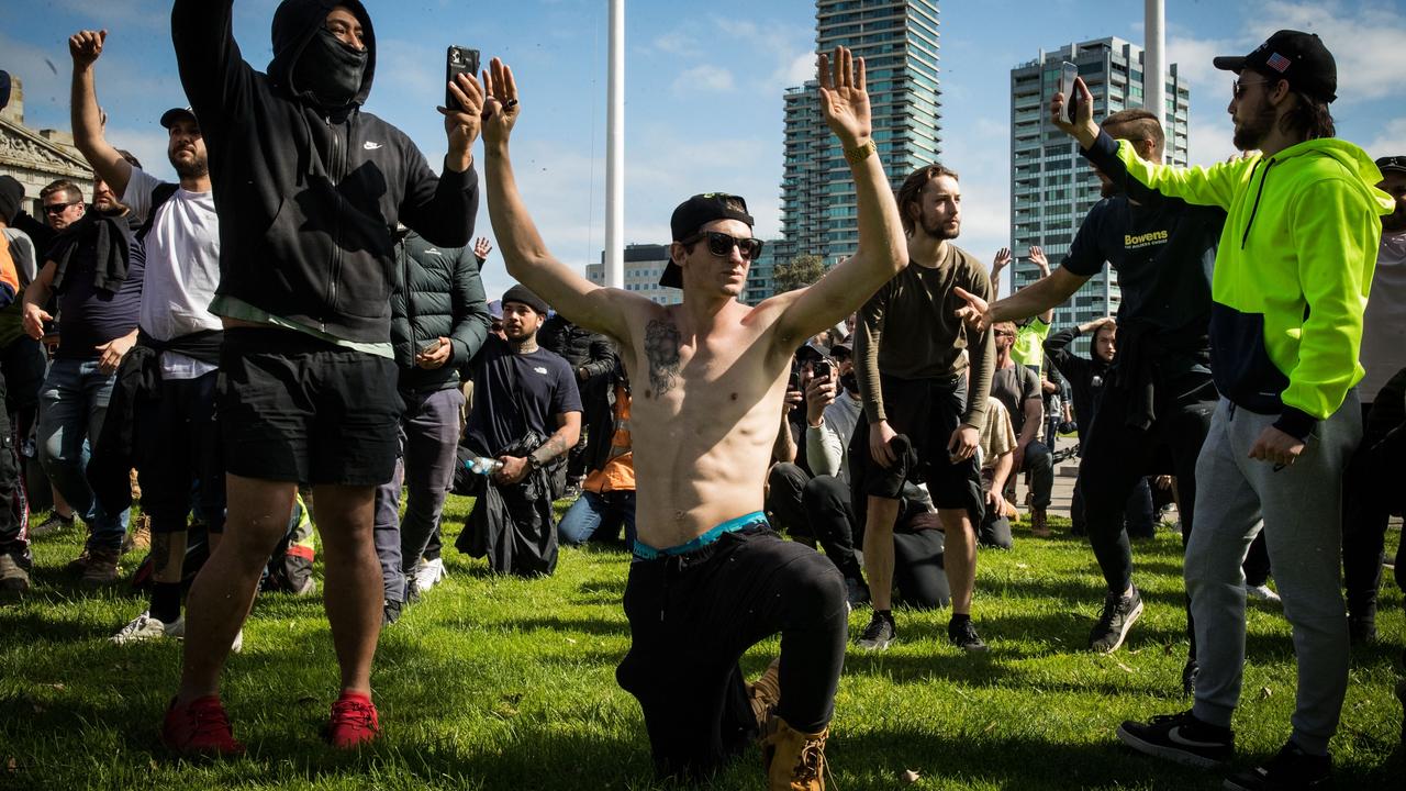 Construction workers protests have become larger, and at times violent, demonstrations against lockdown restrictions in general. Picture: Getty Images