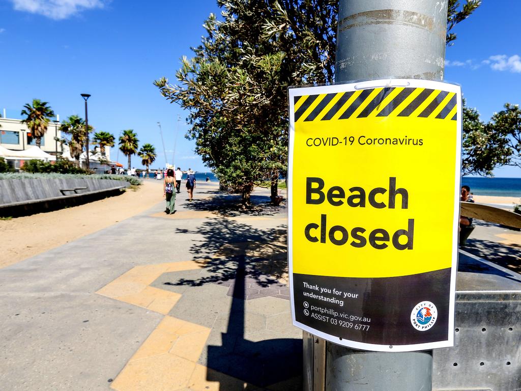 Authorities have shut down St Kilda beach after crowds defied social distancing orders. Picture: Tim Carrafa