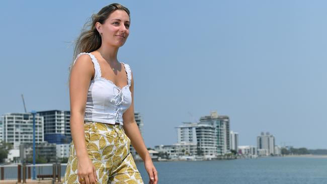 Maple Organic Wear owner Maddi Butel models one of her sustainable fashion lines at Maroochydore. Photo: John McCutcheon / Sunshine Coast Daily