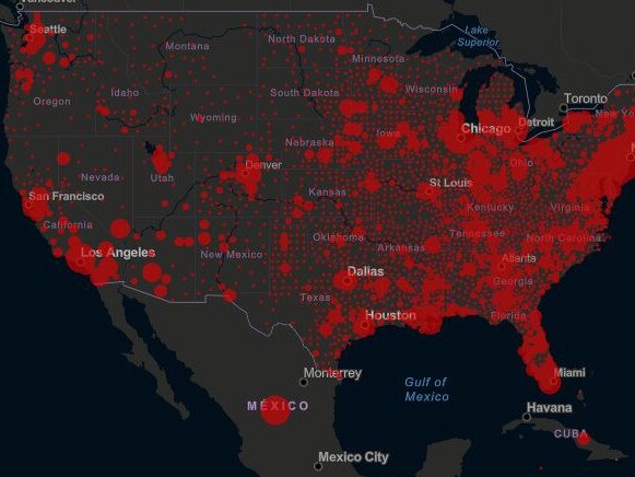 US map showing virus cases