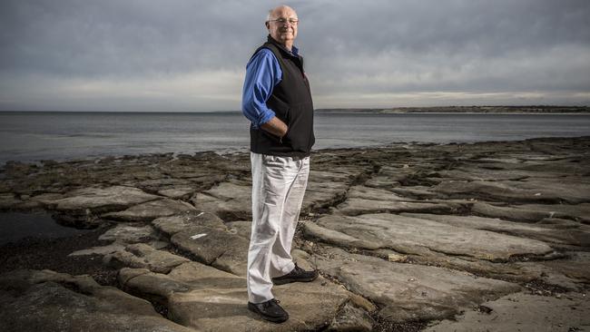 Rodney Fox at the location of his attack at Aldinga Beach. Picture: Matt Turner